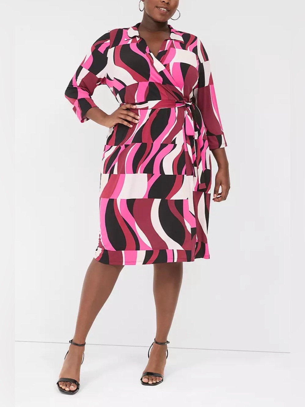 Lane Bryant 3/4-Sleeve Collar Faux-Wrap Jersey Midi Dress NWT
